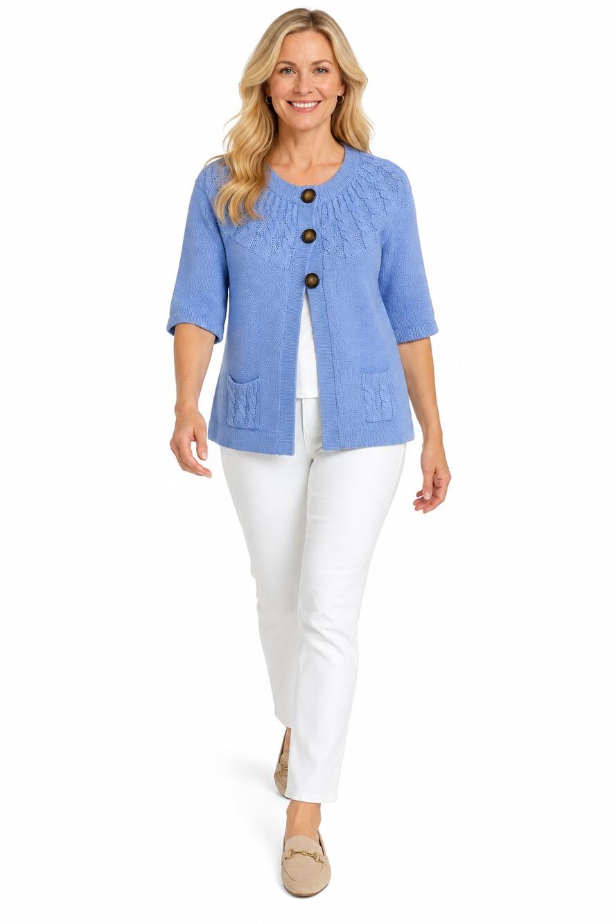 Gillian Nicole Womens Large Blue Cable Knit Cardigan Sweater Cotton Blend